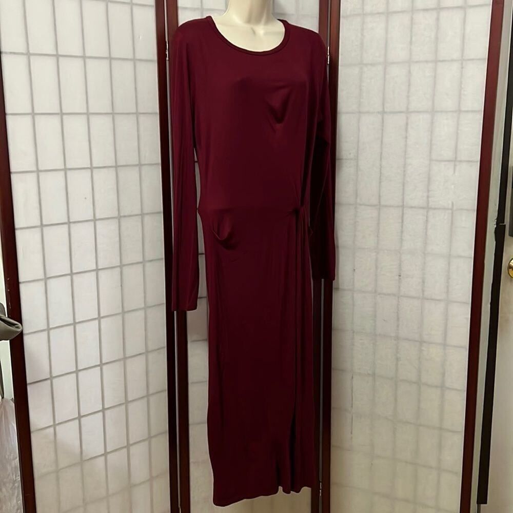 ONETHELAND DARK RED‎ SPANDEX KNOT FRONT BODYCON DRESS SIZE L